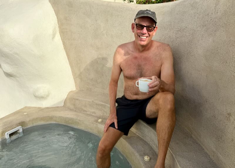 Santorini Dave in private hotel pool in Oia.