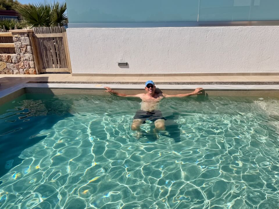 Santorini Dave in Sea Breeze Hotel private pool.
