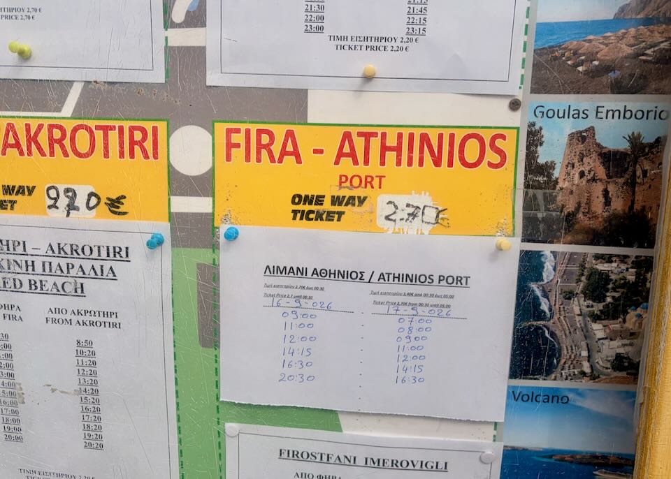 Santorini to ferry port bus schedule.