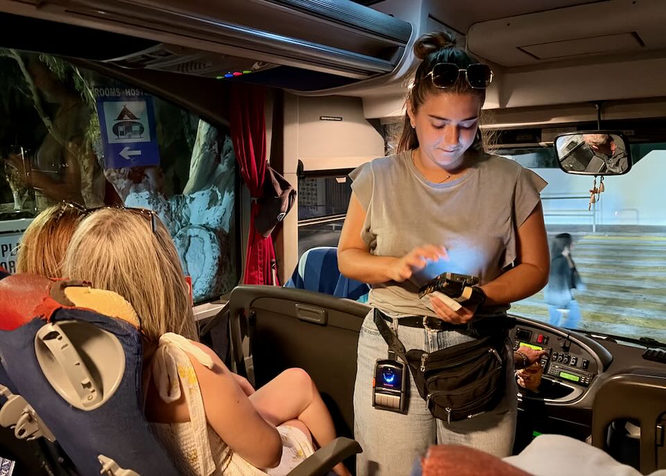 Buying tickets on board.