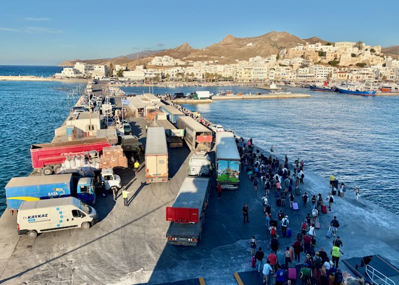 Arriving in Naxos Town by ferry.