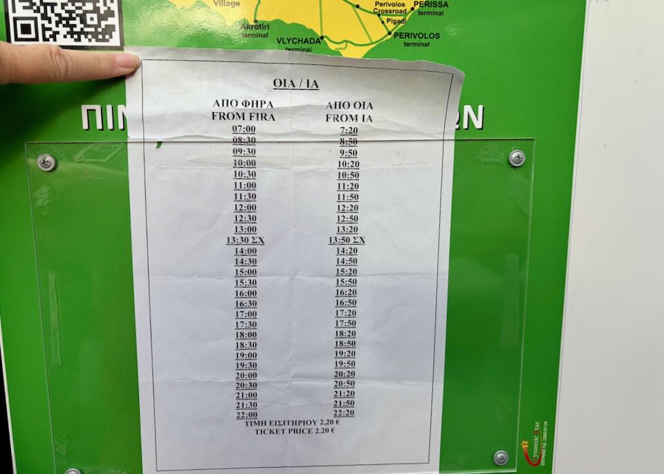 Oia-Fira bus schedule.