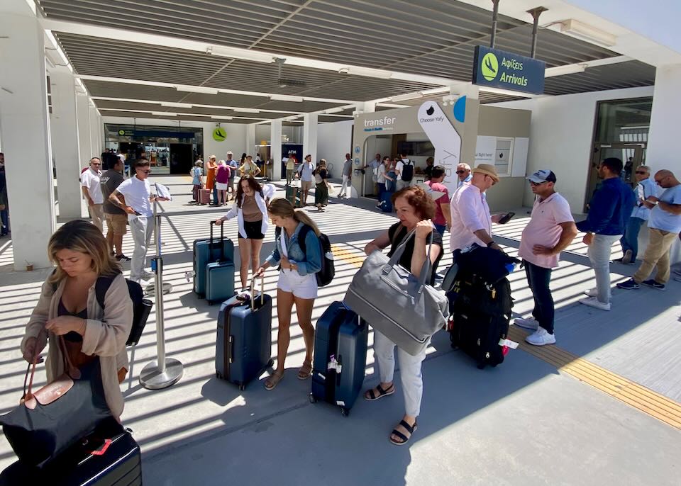 Arrivals area at the Santorini airport.