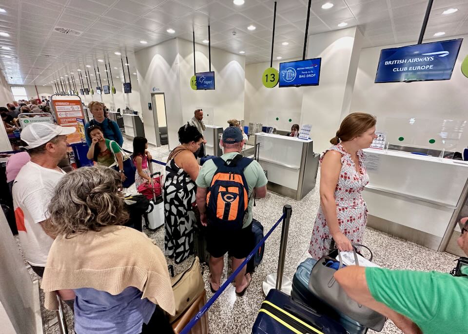 Check in and security at the Santorini airport.