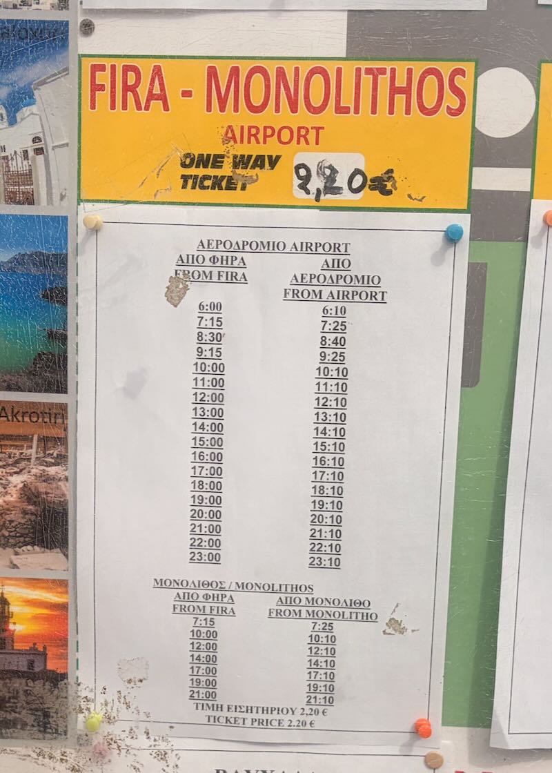 Santorini airport bus schedule.