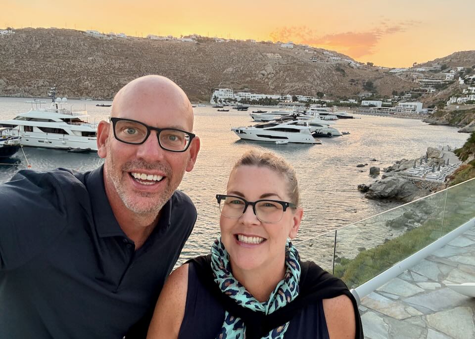 Santorini Dave and his wife in Mykonos in August.