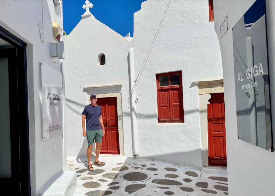 Santorini Dave on the Greek islands in August.