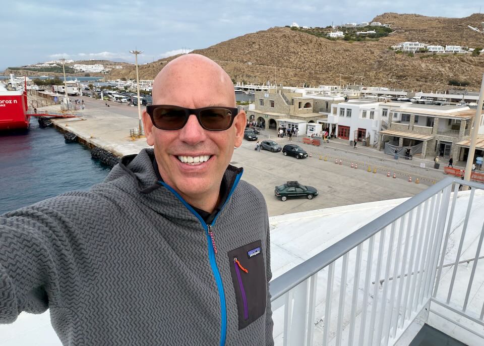 Santorini Dave arriving at the Mykonos ferry port in September.