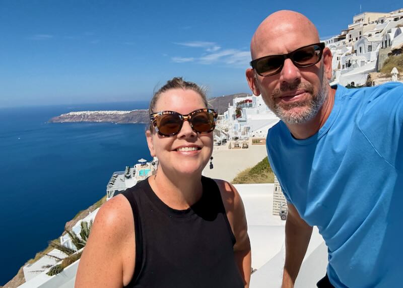 Santorini Dave and his wife in Imerovigli. 